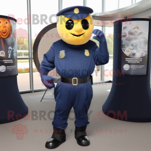 Navy Grenade mascot costume character dressed with a Jumpsuit and Earrings