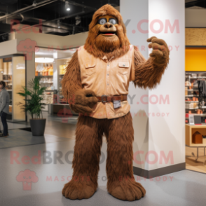 Brown Sasquatch mascot costume character dressed with a Boyfriend Jeans and Belts