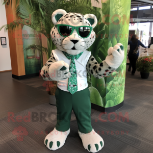 Forest Green Jaguar mascot costume character dressed with a Shift Dress and Eyeglasses