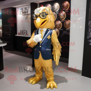 Gold Eagle mascot costume character dressed with a Suit Jacket and Keychains