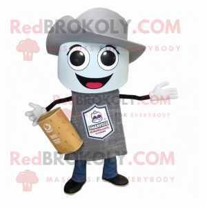 Gray Enchiladas mascot costume character dressed with a Flare Jeans and Clutch bags