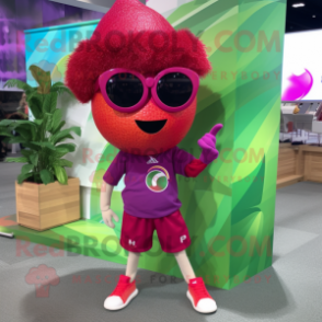 Magenta Apple mascot costume character dressed with a Bermuda Shorts and Sunglasses