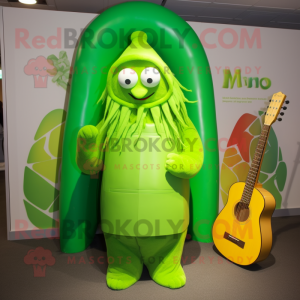 Lime Green Celtic Harp mascot costume character dressed with a Parka and Beanies