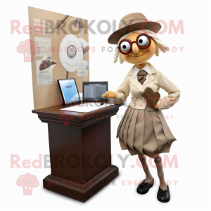 Tan Attorney mascot costume character dressed with a Skirt and Coin purses