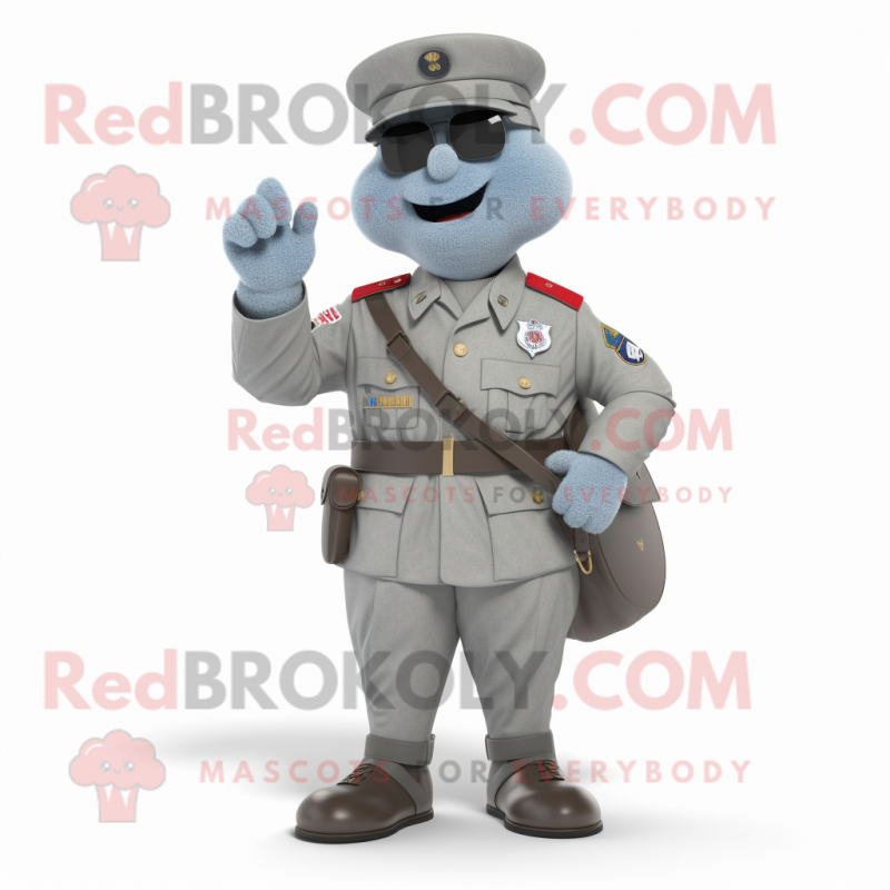 Gray American Soldier mascot costume character dressed with a Bermuda Shorts and Pocket squares