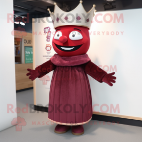 Maroon Queen mascot costume character dressed with a Sweater and Cummerbunds