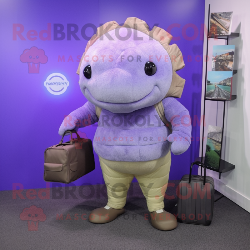 Lavender Glyptodon mascot costume character dressed with a Long Sleeve Tee and Briefcases