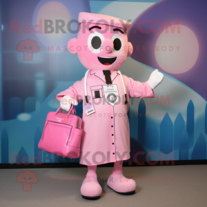 Pink Doctor mascot costume character dressed with a Playsuit and Tote bags