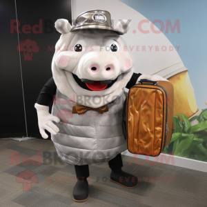 Silver Pulled Pork Sandwich mascot costume character dressed with a Tank Top and Briefcases