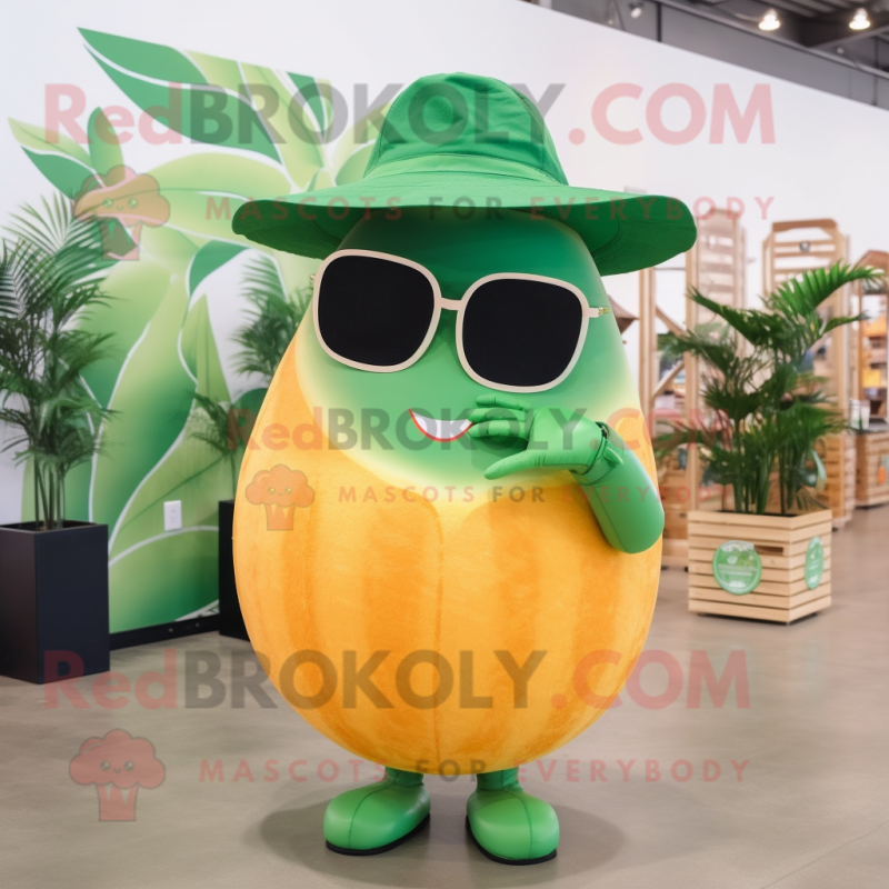 Forest Green Grapefruit mascot costume character dressed with a Swimwear and Sunglasses