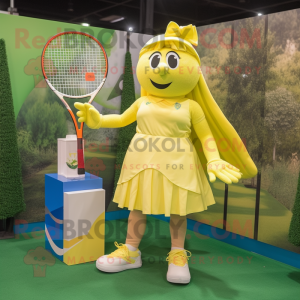 Gul tennisracket maskot...