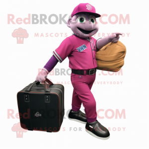 Magenta Baseball Glove mascot costume character dressed with a Cargo Pants and Briefcases