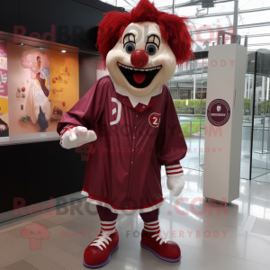 Maroon Evil Clown mascot costume character dressed with a Windbreaker and Anklets