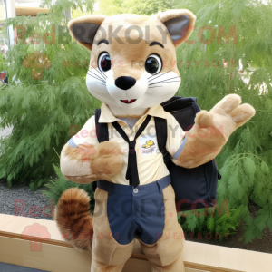 Tan Marten mascot costume character dressed with a Oxford Shirt and Backpacks