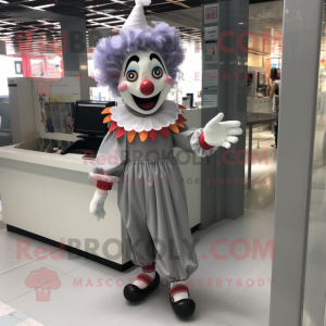 Gray Clown mascot costume character dressed with a Culottes and Messenger bags