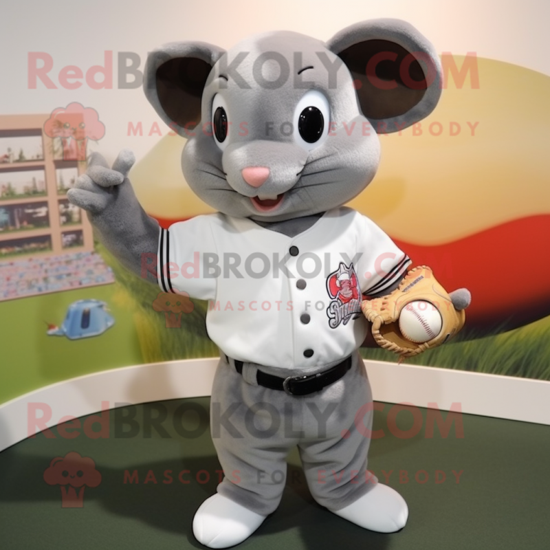 Gray Dormouse mascot costume character dressed with a Baseball Tee and Cummerbunds