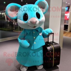 Cyan Dormouse mascot costume character dressed with a A-Line Dress and Briefcases