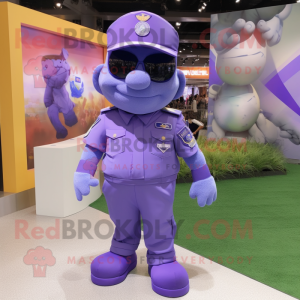 Lavender Air Force Soldier mascot costume character dressed with a Polo Tee and Necklaces