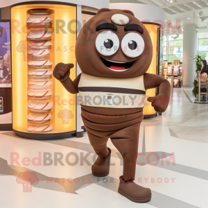 Brown Engagement Ring mascot costume character dressed with a Joggers and Clutch bags