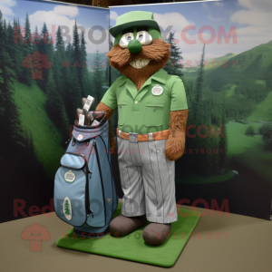 Forest Green Golf Bag mascot costume character dressed with a Chambray Shirt and Cufflinks