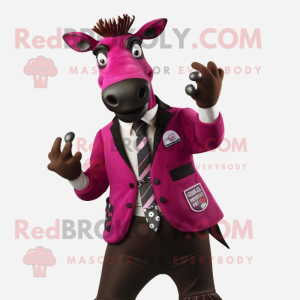 Magenta Okapi mascot costume character dressed with a Blazer and Cummerbunds