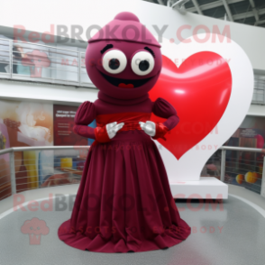 Maroon Love Letter mascot costume character dressed with a Empire Waist Dress and Foot pads