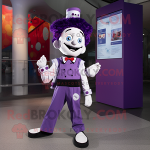 Purple Mime mascot costume character dressed with a Jacket and Brooches