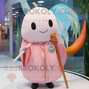 Peach Narwhal mascot costume character dressed with a Parka and Necklaces