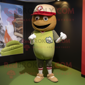 Olive Hamburger mascot costume character dressed with a Baseball Tee and Beanies