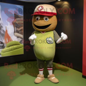 Olive Hamburger mascot costume character dressed with a Baseball Tee and Beanies