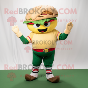Olive Hamburger mascot costume character dressed with a Baseball Tee and Beanies