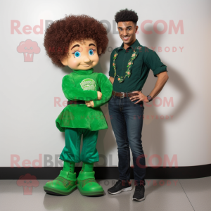 Forest Green Irish Dancer mascot costume character dressed with a Boyfriend Jeans and Shoe clips