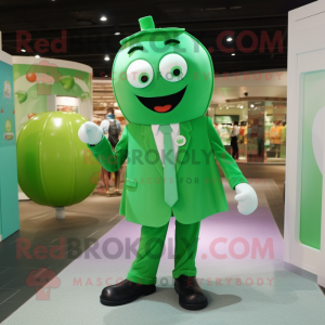 Green Candy Box mascot costume character dressed with a Poplin Shirt and Cufflinks