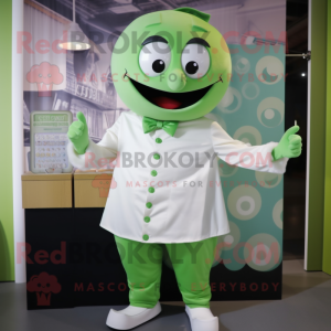 Green Candy Box mascot costume character dressed with a Poplin Shirt and Cufflinks