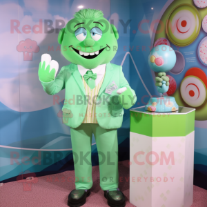 Green Candy Box mascot costume character dressed with a Poplin Shirt and Cufflinks