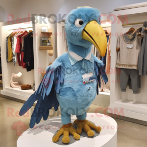 Sky Blue Vulture mascot costume character dressed with a Corduroy Pants and Coin purses