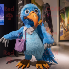 Sky Blue Vulture mascot costume character dressed with a Corduroy Pants and Coin purses