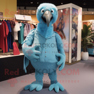 Sky Blue Vulture mascot costume character dressed with a Corduroy Pants and Coin purses