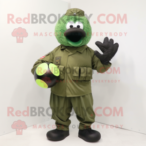 Green Special Air Service mascot costume character dressed with a Ball Gown and Mittens