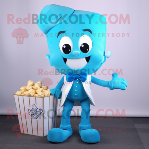 Cyan Pop Corn maskot kostym...