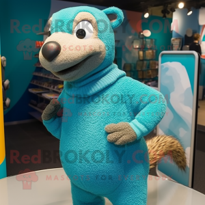 Teal Mongoose maskot kostym...