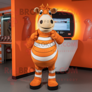 Orange Quagga mascot costume character dressed with a Vest and Wraps