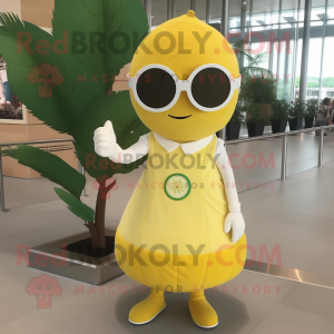 Tan Lemon mascot costume character dressed with a A-Line Dress and Sunglasses