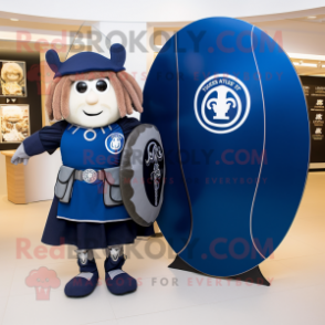Navy Celtic Shield mascot costume character dressed with a A-Line Dress and Wraps