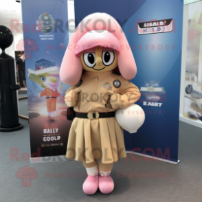 Peach Special Air Service mascot costume character dressed with a Wrap Skirt and Brooches