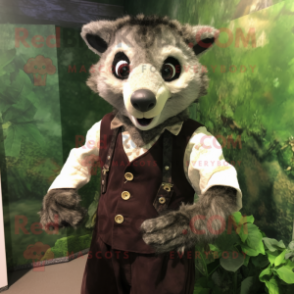 nan Civet mascot costume character dressed with a Waistcoat and Mittens