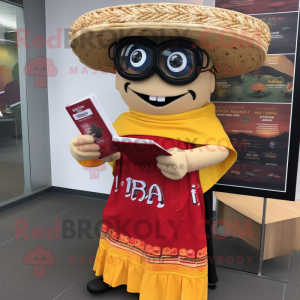 nan Enchiladas mascot costume character dressed with a Maxi Dress and Reading glasses