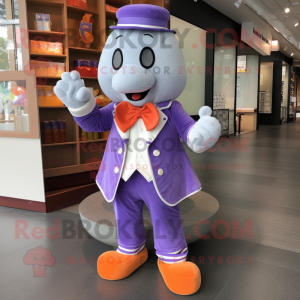 Lavender Mandarin mascot costume character dressed with a Corduroy Pants and Bow ties