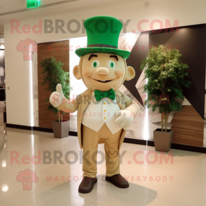 Beige Leprechaun Hat mascot costume character dressed with a Dress and Bow ties