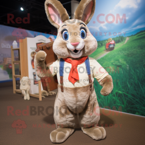 Tan Wild Rabbit mascot costume character dressed with a Button-Up Shirt and Shawls